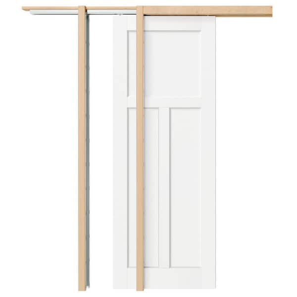 30 in. x 80 in. T-Shaped, Solid Core, DIY Painted, White Primed, MDF, Pre-Assembled Sliding Door with All Hardware