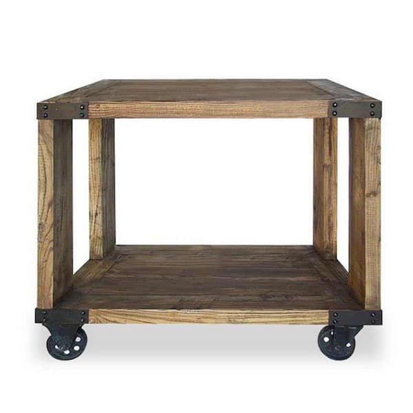 Benjara 24 in. Brown Rectangle Wood End Table with Open Shelf and Bracket Accents