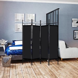 71 in. Black 4-Panel Room Divider Privacy Screen with Metal Frame