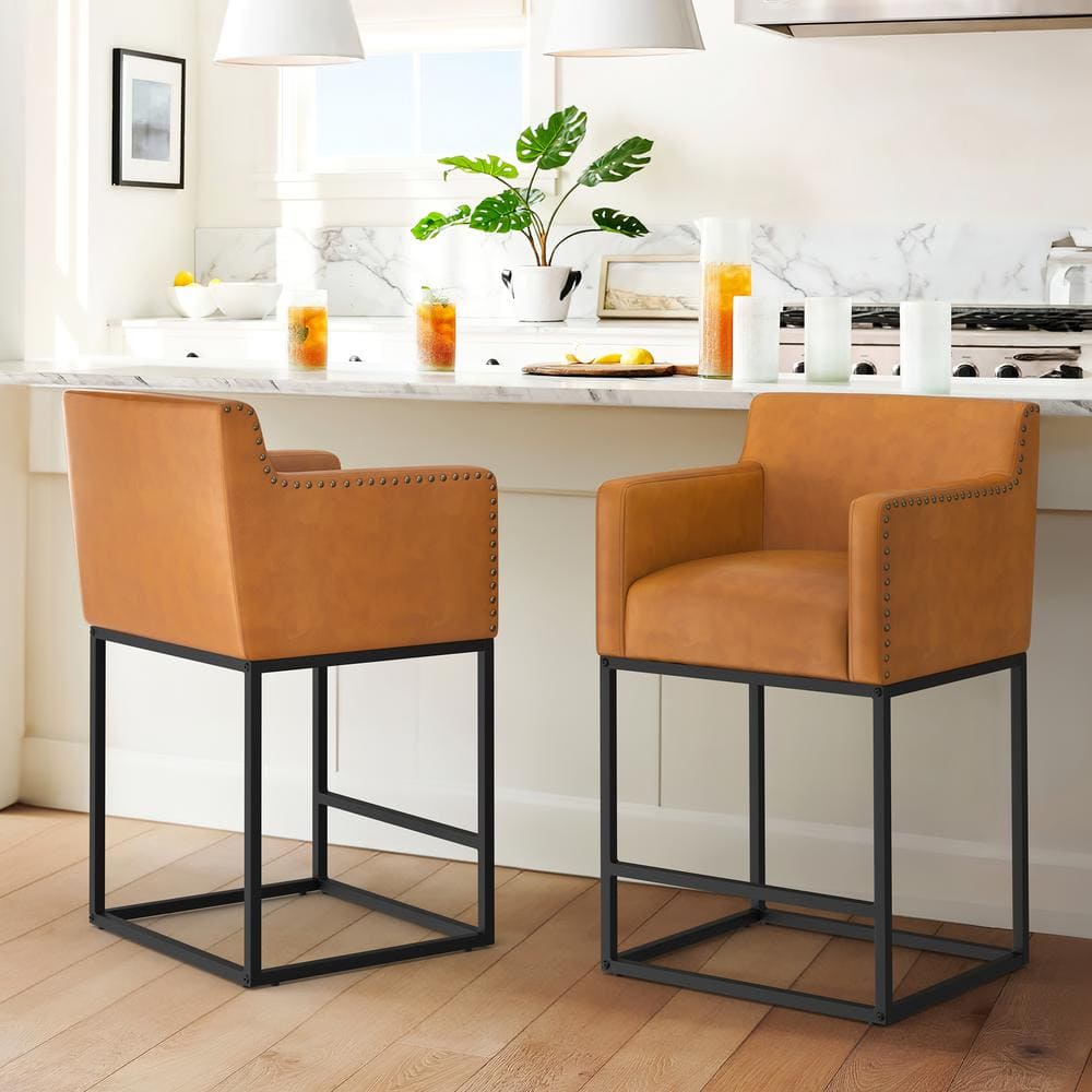 LUE BONA Hampton 26 in. Whiskey Brown Modern Faux Leather Bar Stool ...