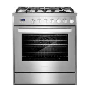 30 in. 5.0 cu. ft. Single Oven Gas Range with 5 Burner Cooktop and Heavy Duty Cast Iron Grates in Stainless Steel