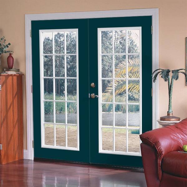 72 in. x 80 in. Night Tide Steel Prehung Left-Hand Inswing 15-Lite Clear Glass Patio Door with Brickmold