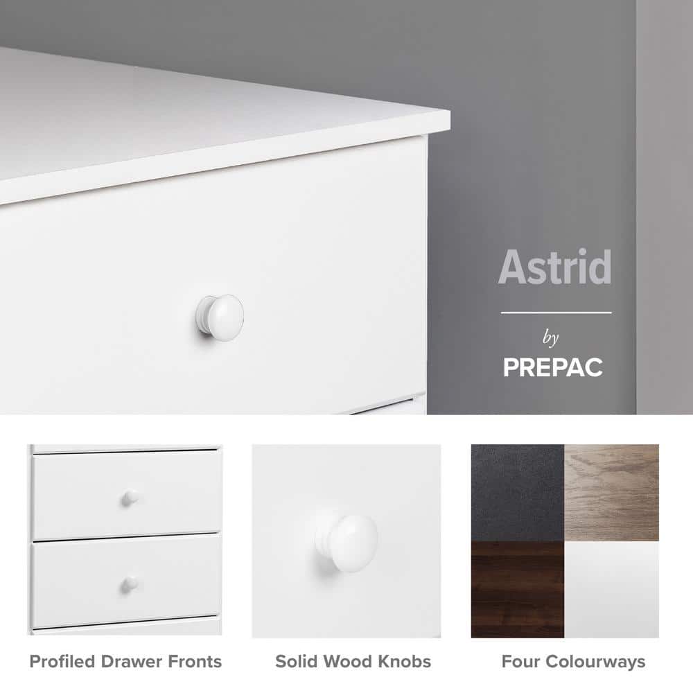 Astrid White 6-Drawer Tall Lingerie Dresser with Solid Wood Knobs
