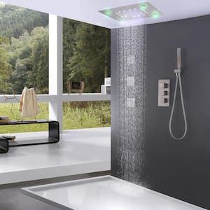 LED Thermostatic Triple-Handle 4-Spray Shower Faucet 3.7 GPM with Body Spray in Brushed Nickel (Valve Included)