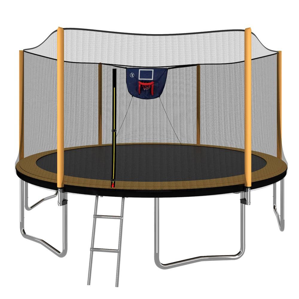14 ft. Powder-coated Advanced Trampoline with Basketball Hoop Inflator and 