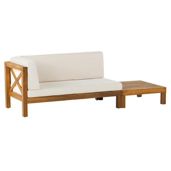 Noble House Elisha Teak 2-Piece Wood Left-Armed Outdoor Patio Conversation Set with Beige Cushions