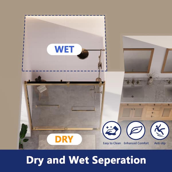 60 in. W x 76 in. H Double Sliding Framed Shower Door in Brushed Gold with 3/8 in. (10 mm) Clear Glass