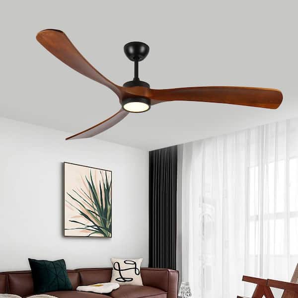 72 in. Smart Indoor/Outdoor Solid Wood 6 Speeds LED Ceiling Fan Light in Black with Three Downrods and Remote