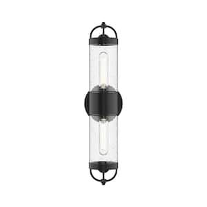 Lancaster 5-in 2 Light 60-Watt Clear Bubble Glass/Textured Black Exterior Wall Sconce
