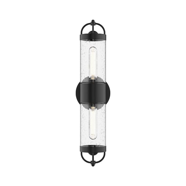 Lancaster 5 in. 2-Light 60-Watt Clear Bubble Glass/Textured Black Outdoor Hardwired Wall Sconce