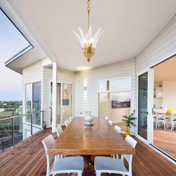 100 Watt 3-Light Brushed Gold Pendant Hanging Light with Glass Shade