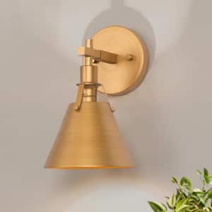 Vintage Brushed Gold Vanity Light, 1-Light Modern Bathroom Sconce with Bell Shade Traditional Wall Light for Living Room