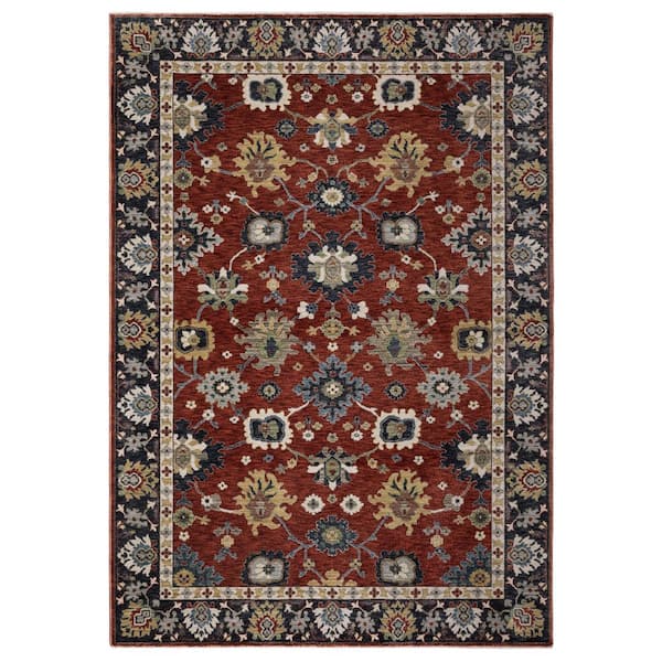 AVERLEY HOME Elanor Red/Blue 10 ft. x 13 ft. Traditional Oriental Floral Polyester Fringe-Edge Indoor Area Rug
