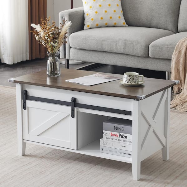 Karl home 36 in. White Oak Rectangle MDF Coffee Table with Storage and Lift Top