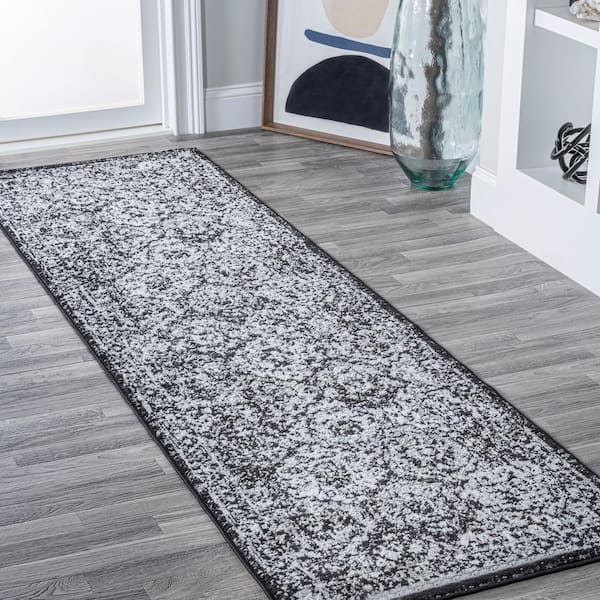 Vintage Boho Runner Rug, Non Slip Grey White Hallway Runner Rug