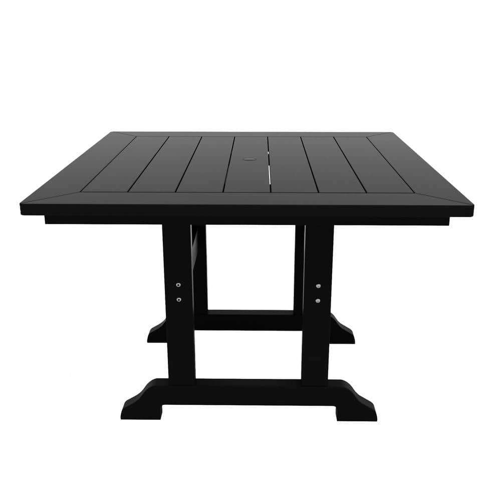 Hayes 43" White HDPE Square Outdoor Dining Table with Umbrella Hole