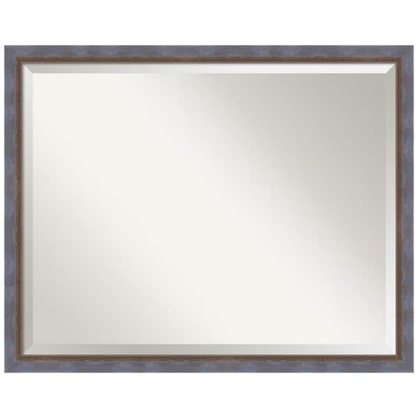 Amanti Art Two Tone Blue Copper 30.25 in. x 24.25 in. Beveled Modern Rectangle Wood Framed Bathroom Wall Mirror in Blue