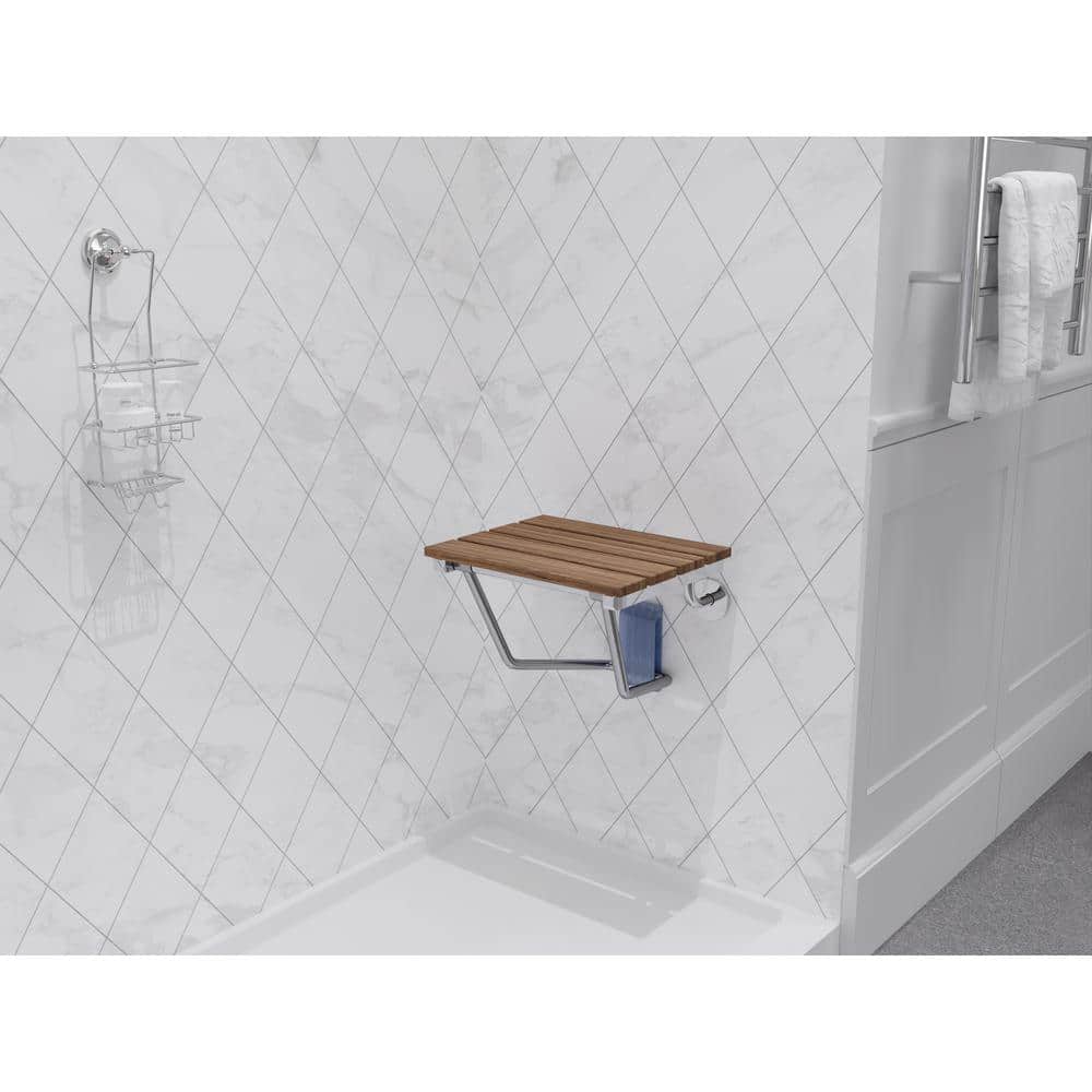 Teak and Stainless Steel Foldable Shower Seat