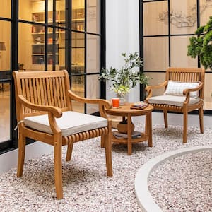 Mosko 3-Piece Teak Wood Patio Conversation Set with Beige Cushion