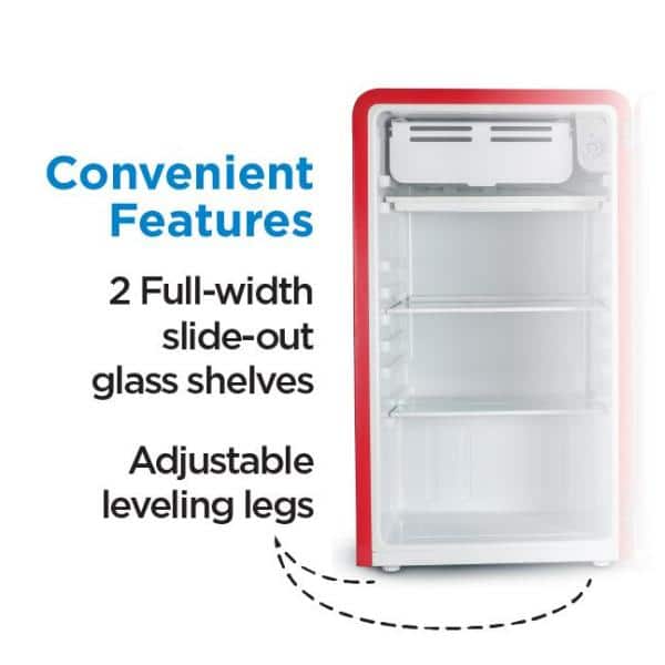 Retro Red Metal Mini Refrigerator with Freezer, 3.2 Cu. Ft.