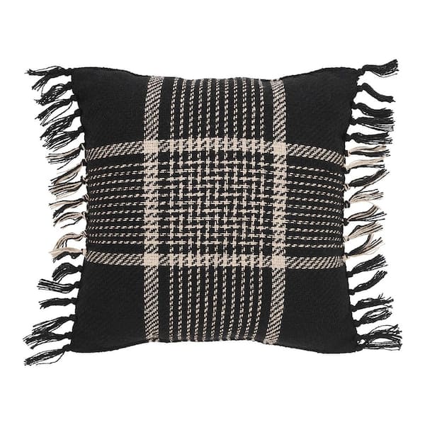 Eston Black Tan Plaid Cotton Filled 12 in. X 12 in. Throw Pillow