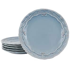Capri 6-Piece 11 in. Stoneware Embossed Dinner Plate Set in Blue