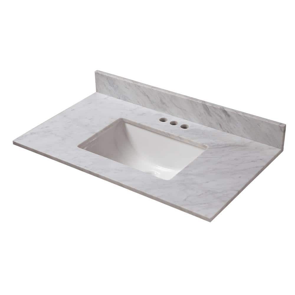 Cahaba 37 In W X 19 In D Marble Vanity Top In Carrara With White Trough Basin Cavt0172 The Home Depot