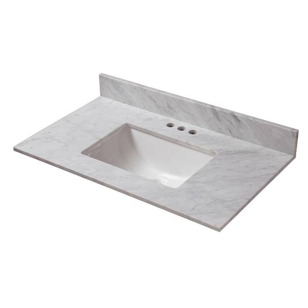 Cahaba 37 in. W x 19 in. D Marble Vanity Top in Carrara with White ...