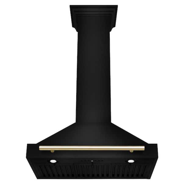 Autograph Edition 30 in. 400 CFM Convertible Wall Mount Range Hood in Black Stainless Steel and Polished Gold