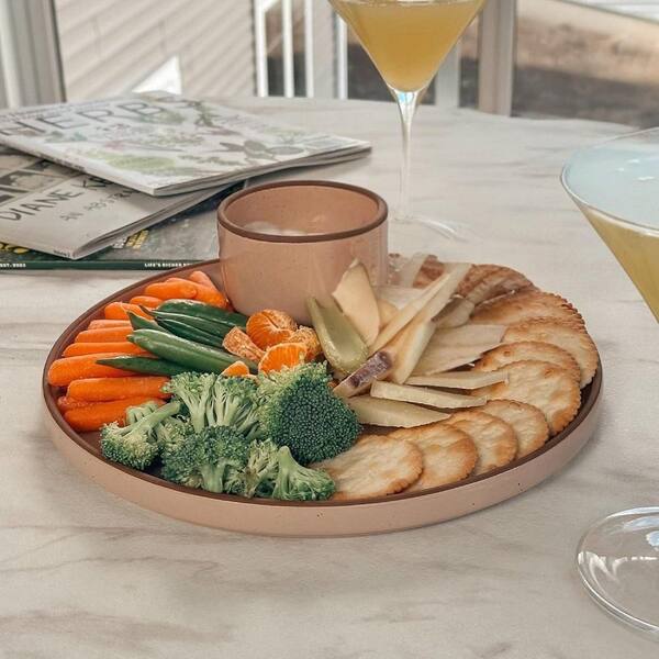 Anqtovp 10.5 in. Ceramic Flat Dinner Plates High Edge Dish Set
