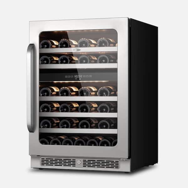 24 in. 4.2 cu. ft. 46 Bottle Dual Zone Undercounter Wine Cooler in Black Cabinet with Stainless Steel Door
