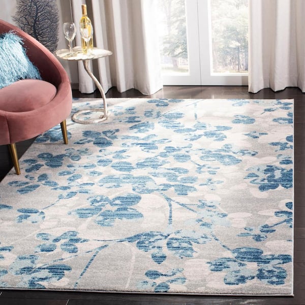 Evoke Gray/Light Blue 7 ft. x 9 ft. Floral Area Rug