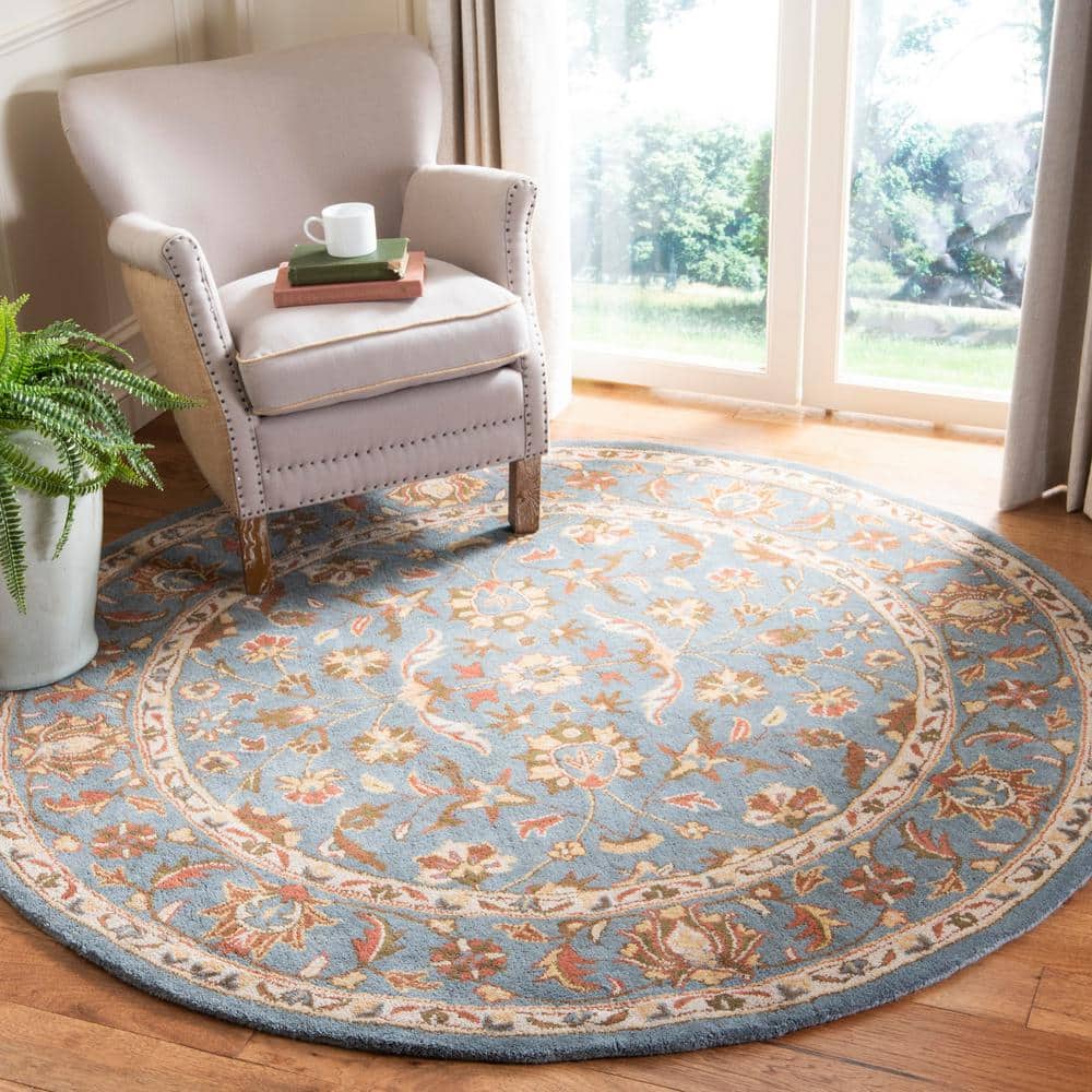 Elegant Heritage Hand-Tufted Wool Oval Rug in Blue, 5' x 8'