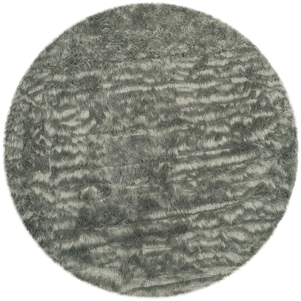 SAFAVIEH Faux Sheep Skin Grey 6 ft. x 6 ft. Round Solid Area Rug
