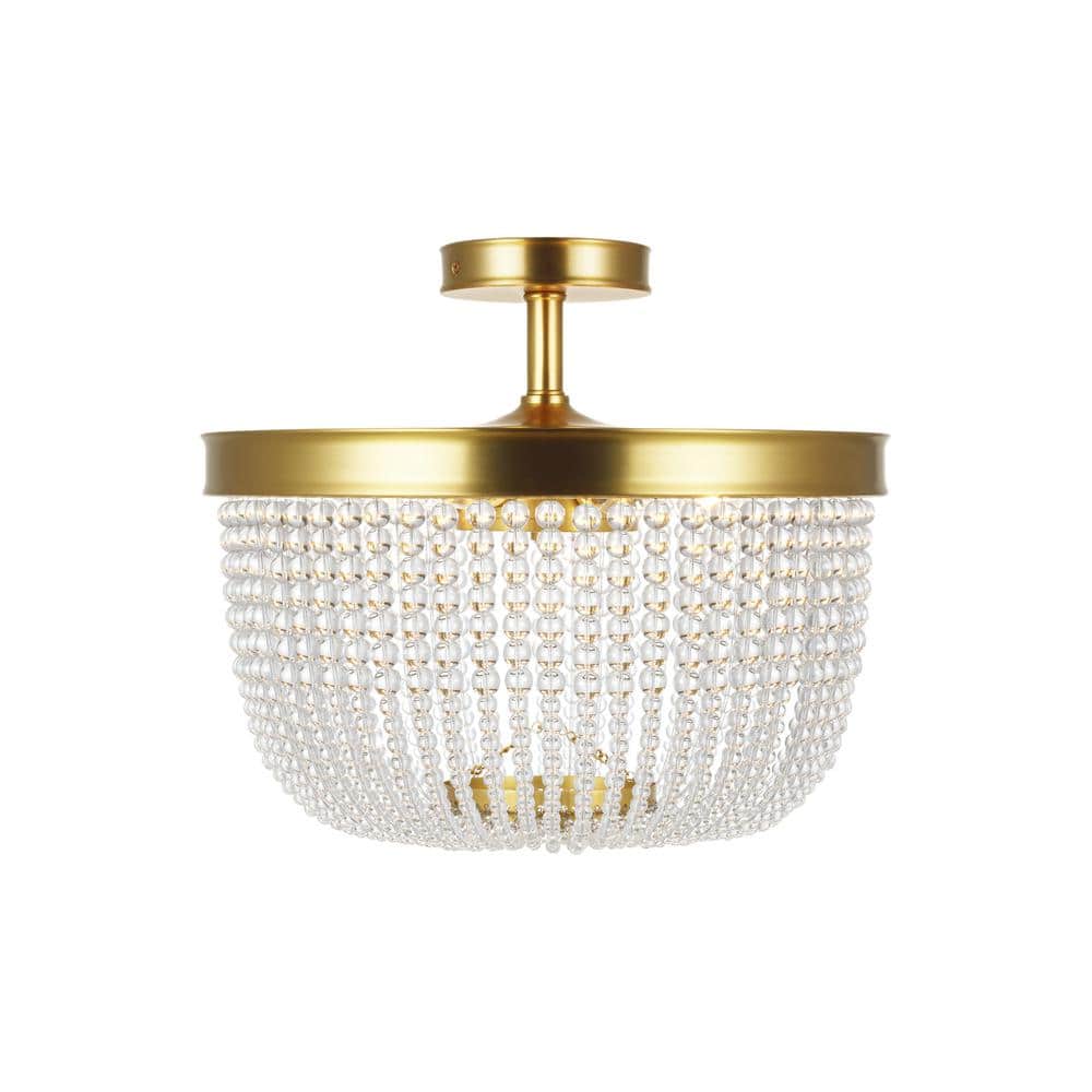 Burnished Brass and Crystal Semi Flush Mount Light