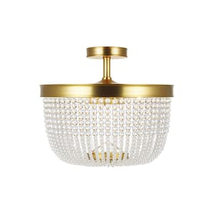 Summerhill 16 in. W x 13.875 in. H 6-Light Burnished Brass Empire Indoor Dimmable Semi-Flush Mount with Crystal Beads