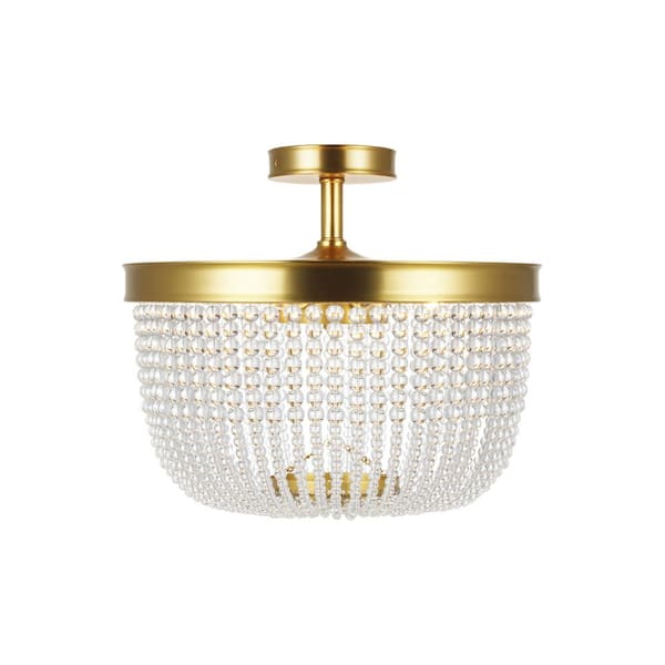 Generation Lighting Summerhill 16 in. W x 13.875 in. H 6-Light Burnished Brass Empire Indoor Dimmable Semi-Flush Mount with Crystal Beads