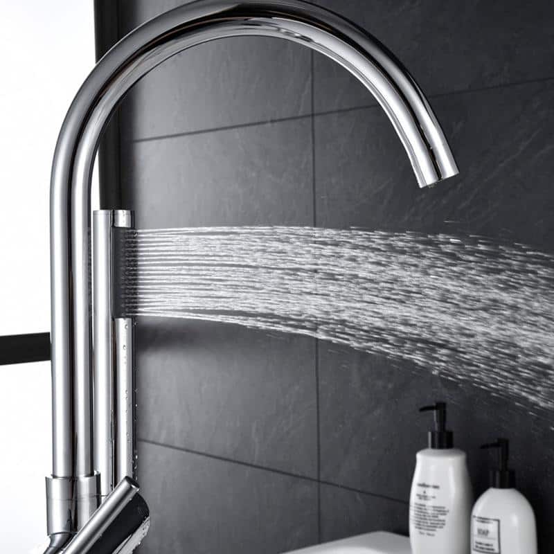 Chrome Freestanding Bathtub Faucet with Handheld Shower