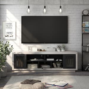 Chapin 71 in. Black Particle Board TV Stand Fits TVs Up to 80 in. with Storage Doors