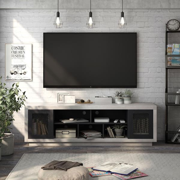 Furniture of America Chapin 71 in. Black Particle Board TV Stand Fits TVs Up to 80 in. with Storage Doors