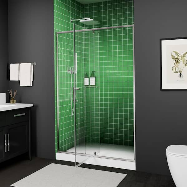 38-42 in. W x 71 in. H Semi Frameless Pivot Shower Door in Brushed Nickel with 1/4 in. SGCC Tempered Glass Shower Door