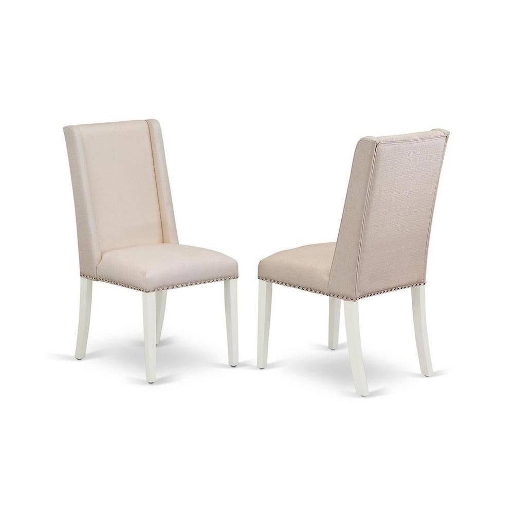 Linen White Modern 5-Piece Round Dining Set with Fabric Chairs