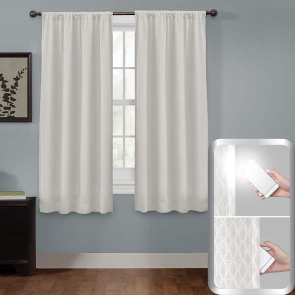 Zenna Home Bleached Linen Geometric Thermal 50 in. W x 63 in. L Rod Pocket 100% Blackout Curtain