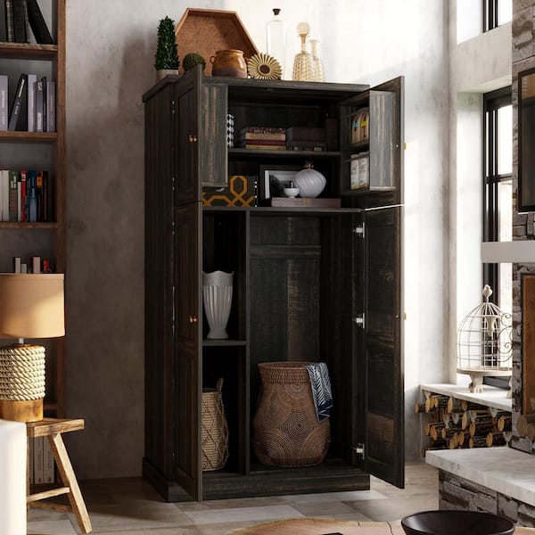 FUFU&GAGA Dark Wood 31.5 in. x 62 in. Pantry Cabinet with Doors, 5