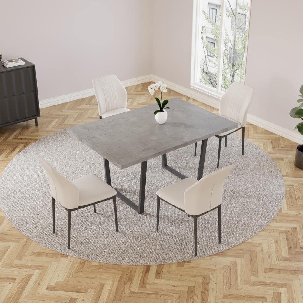 5-Piece Rectangle Gray MDF Table Top Dining Room Set Seating 4 with White Chairs -  GOJANE, W114343646LWY