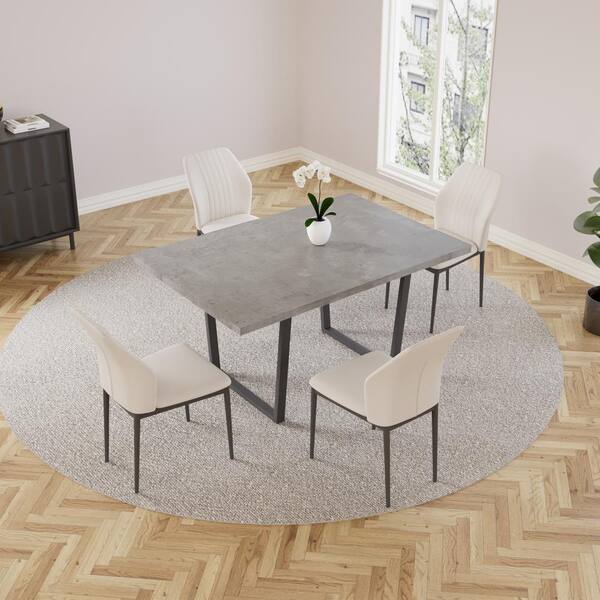 GOJANE 5-Piece Rectangle Gray MDF Table Top Dining Room Set Seating 4 with White Chairs