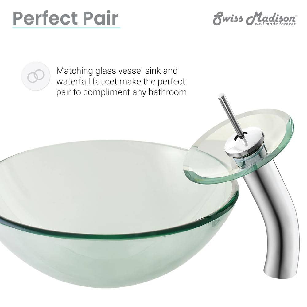 Cascade Clear Glass 16.5'' Vessel Sink with Waterfall Faucet