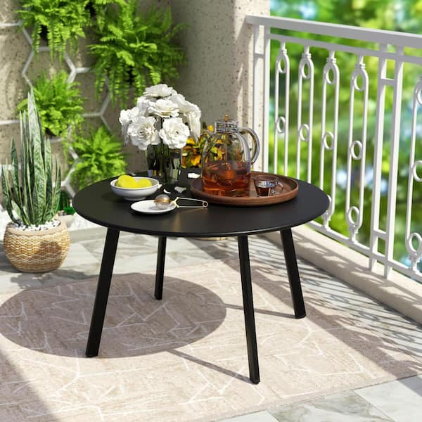 DESwan Black Round Steel Outdoor Coffee Table BSC-ZY010-BK - The