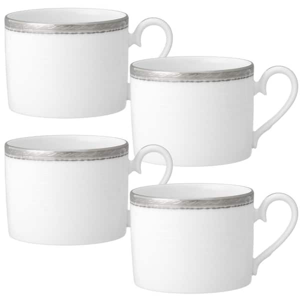 Noritake Whiteridge Platinum 8.5 fl. oz. (White) Porcelain Tea Cups, (Set of 4)