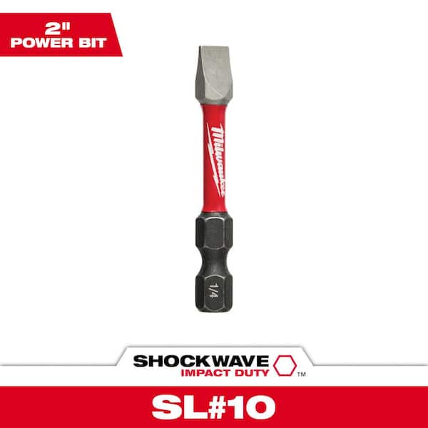 Milwaukee SHOCKWAVE Impact Duty 2 in. x 1/4 in. Slotted SL#10 Alloy Steel Screw Driver Bit (1-Pack)